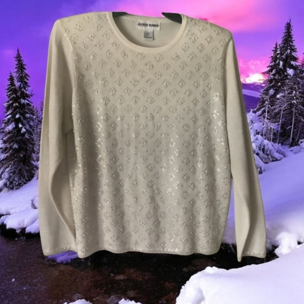 Alfred Dunner sweater long sleeve sequins front bone  size (L) nice for Fall🦒
